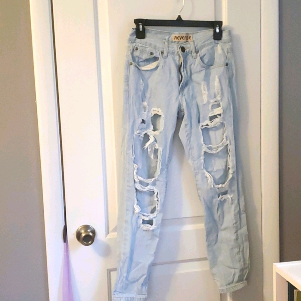 Reverse destroyed boyfriend jeans